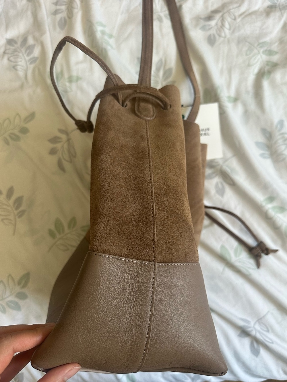 NWT - Mansur Gavriel DRAWSTRING CABAS - Anise Suede/Anise - Picture 8 of 11